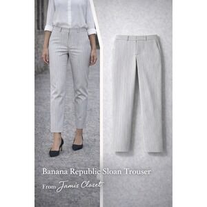 Banana Republic Sloan Black White Striped Pants Women's 12Long Stretch Trouser